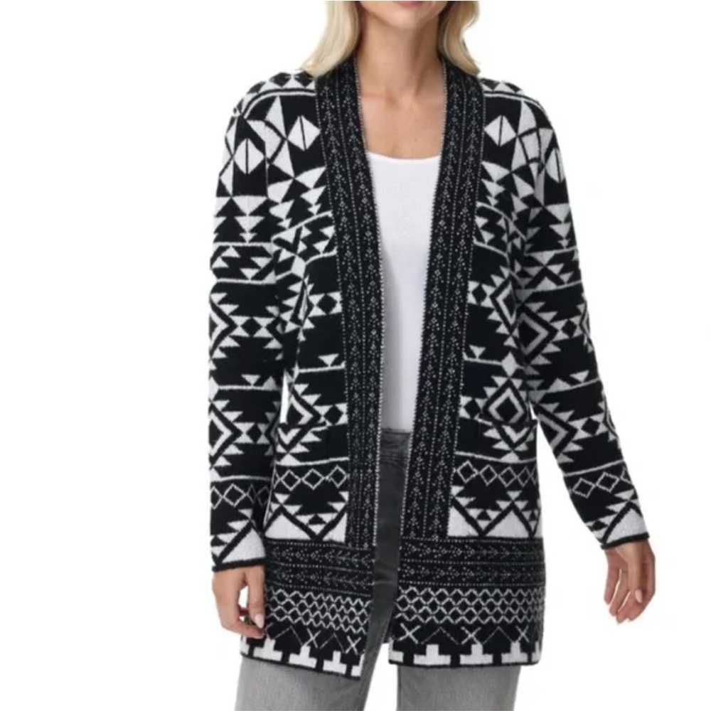 Frye Women's Geometric Black and White Cardigan